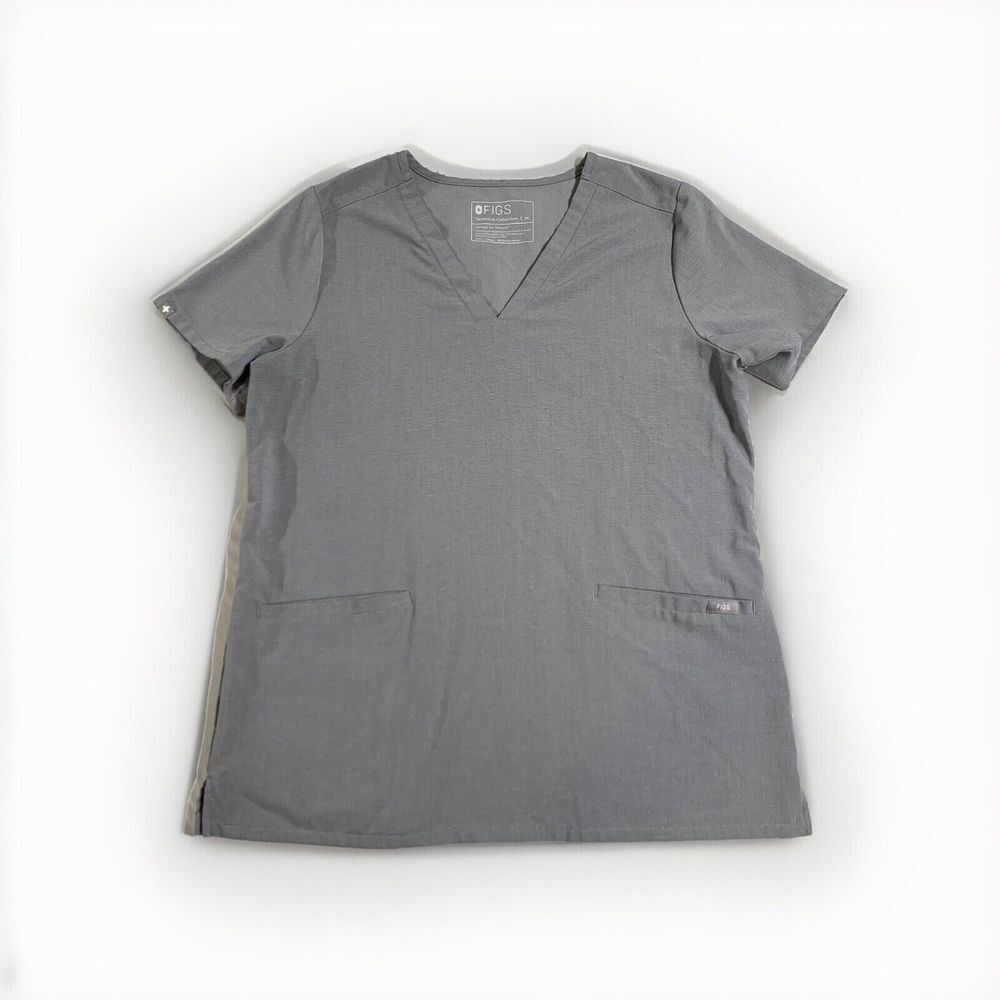 FIGS Technical Collection Womens V Neck Scrub Top Size Medium Gray 2 Pocket